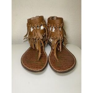 Sam Edelman Griffen Saddle Leather Gladiator Sandals Size 8 Brown Fringe Zip Up